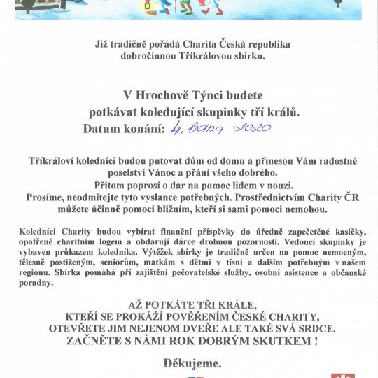 Tradiční Tříkráloví sbírka v Hrochově Týnci dne 4. ledna 2020  1